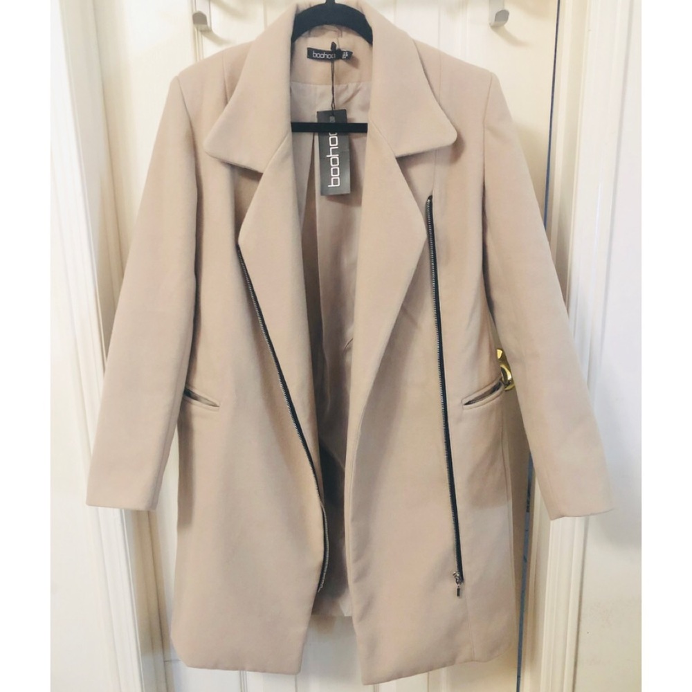 Boohoo Zippered Jacket Coat - Stone
